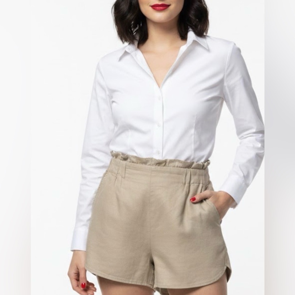 Zara Tan High Waist Shorts Relaxed Fit